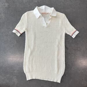 Vintage Y2K Tory Burch Mesh Knitted Polo Spring White Beige Cotton Top Women XXS